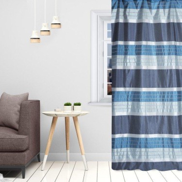 Тюль "Этель" 145х280 Гамма синий (горизонтальная полоса) б/утяжелителя, 100% п/э