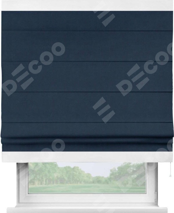 Римская штора «Кортин» с кантом Горизонт, для проема, ткань вельвет темно-синий