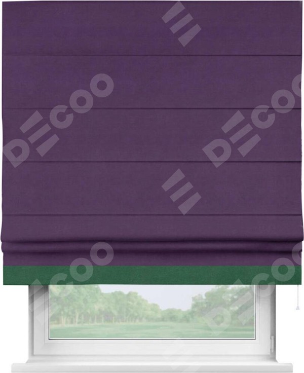 Римская штора «Кортин» с кантом Джестер, для проема, ткань вельвет темно-фиолетовый