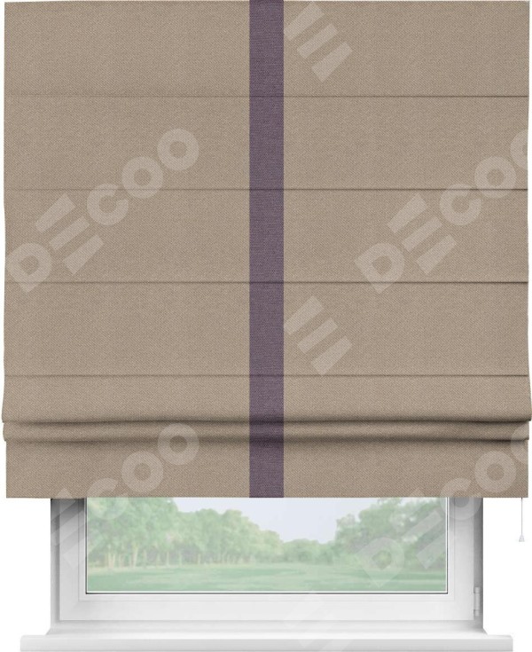 Римская штора «Кортин» с кантом Хайвэй, для проема, ткань лён димаут, светло-бежевый