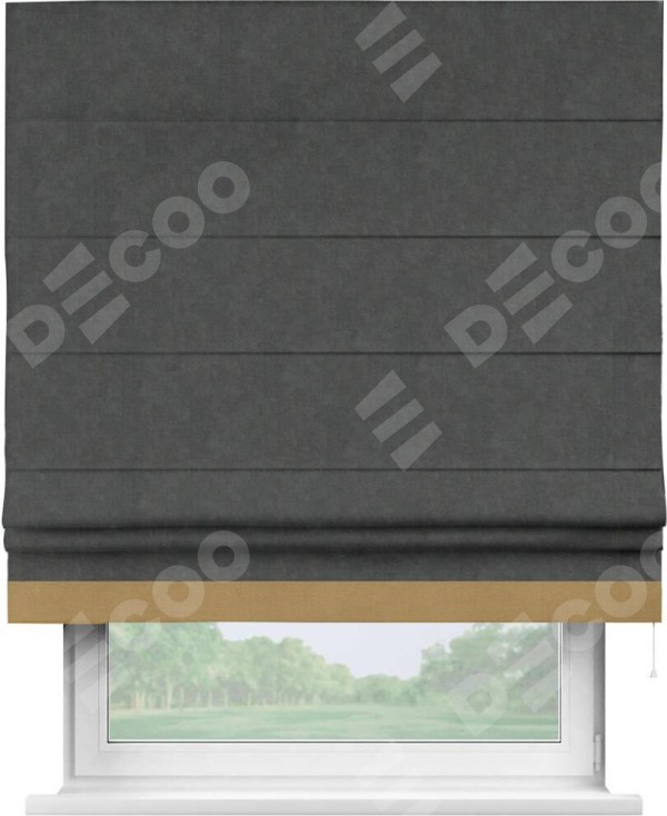 Римская штора «Кортин» с кантом Джестер, для проема, ткань вельвет цвет тёмно-серый