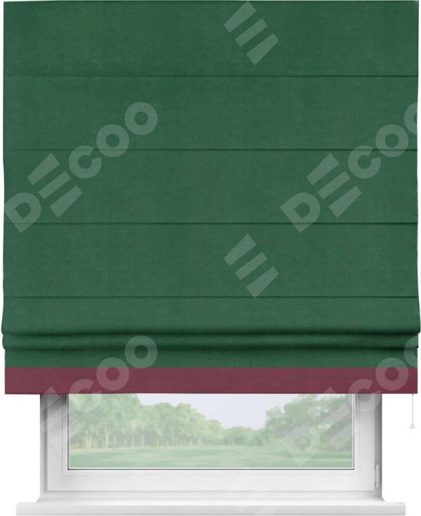 Римская штора «Кортин» с кантом Джестер, для проема, ткань вельвет зеленый