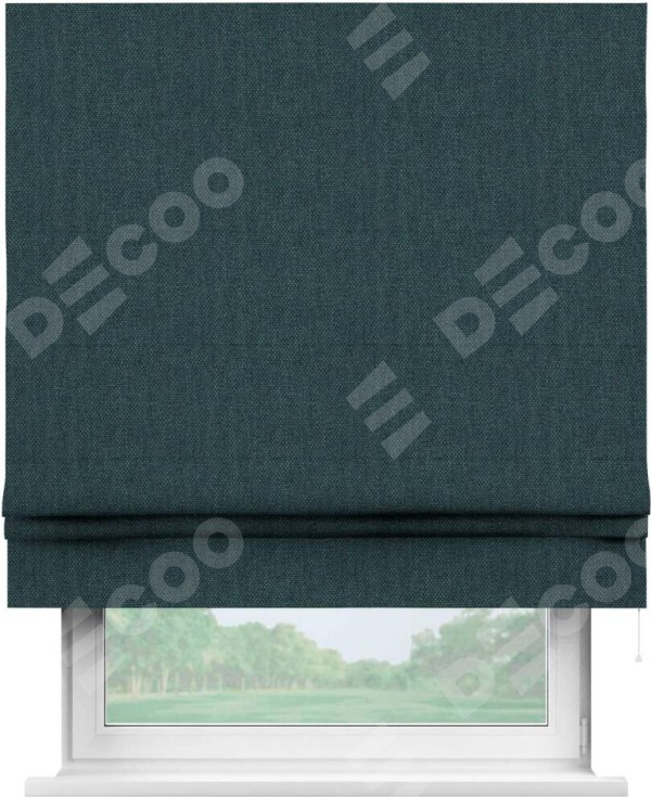 Римская штора «Кортин» для проема, ткань лён димаут, серо-синий