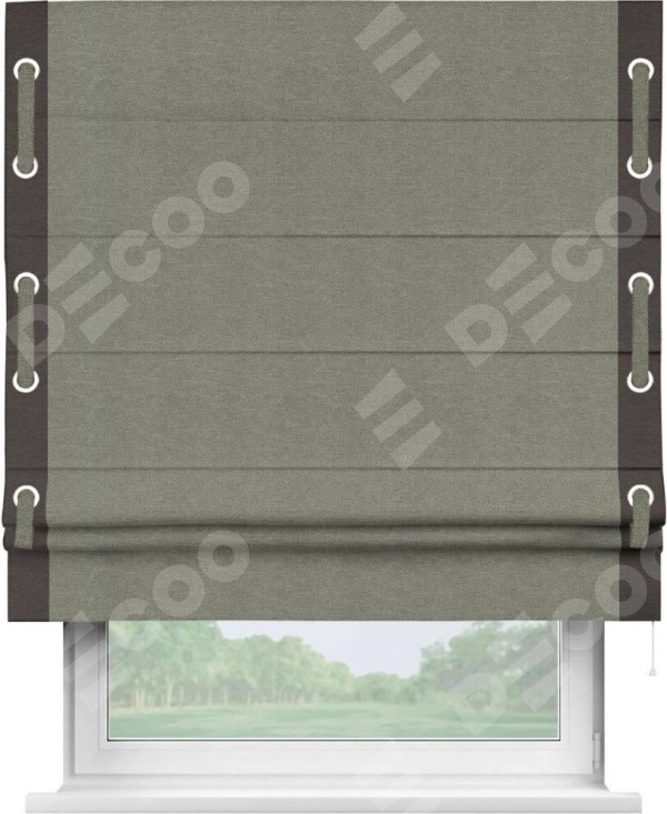 Римская штора «Кортин» с кантом Стрим Дуо (люверсы с пояском), для проема, ткань лён димаут, стальной