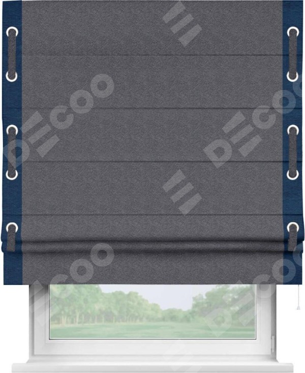 Римская штора «Кортин» с кантом Стрим Дуо (люверсы с пояском), для проема, ткань софт однотонный графит