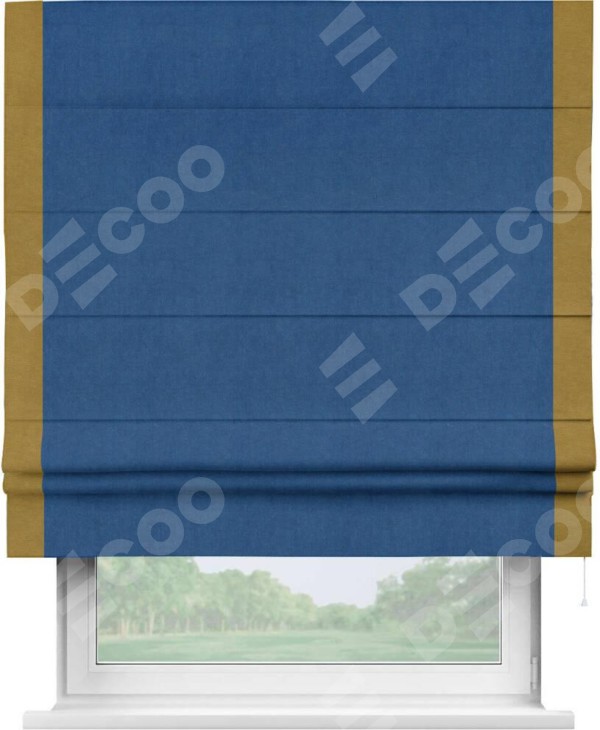 Римская штора «Кортин» с кантом Стрим Дуо, для проема, ткань вельвет синий