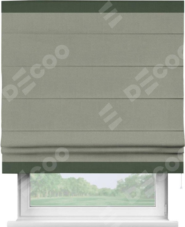 Римская штора «Кортин» с кантом Горизонт, для проема, лён блэкаут светло-серый