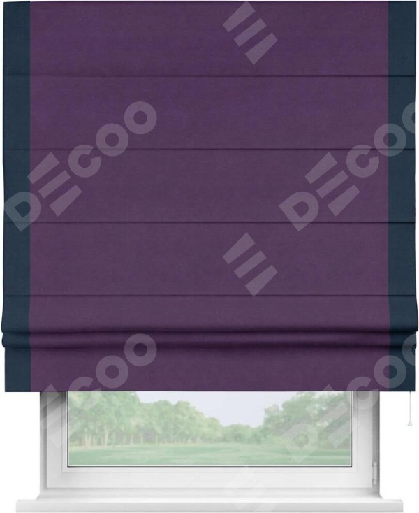 Римская штора «Кортин» с кантом Стрим Дуо, для проема, ткань вельвет темно-фиолетовый