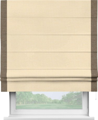 Римская штора «Кортин» с отделкой кантом Стрим Дуо, для проема, лён бежевый