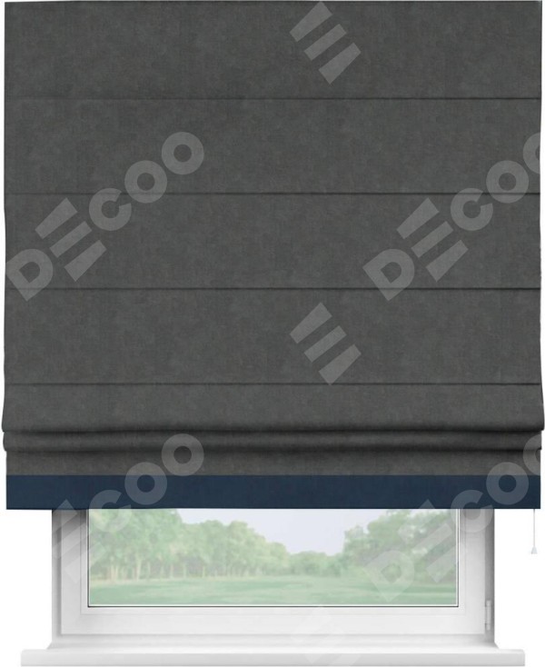 Римская штора «Кортин» с кантом Джестер, для проема, ткань вельвет цвет тёмно-серый