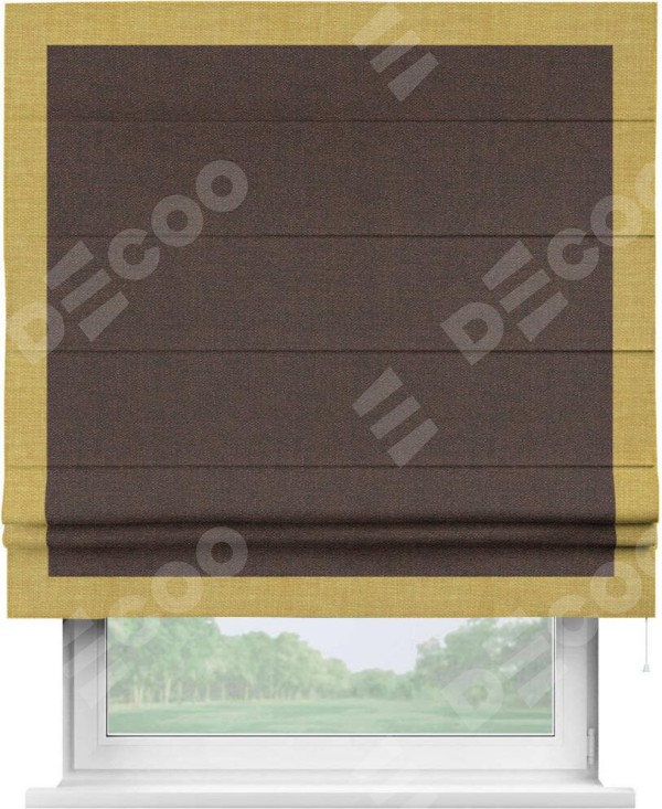 Римская штора «Кортин» с кантом Чесс, для проема, ткань лён коричневый