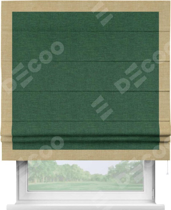 Римская штора «Кортин» с кантом Чесс, для проема, ткань лён серо-зеленый