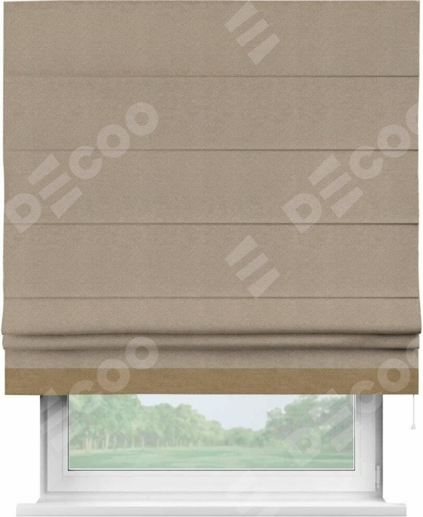 Римская штора «Кортин» с кантом Джестер, для проема, ткань лён димаут, светло-бежевый