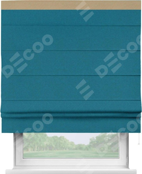 Римская штора «Кортин» с кантом Кинг, для проема, ткань лён димаут, светло-синий