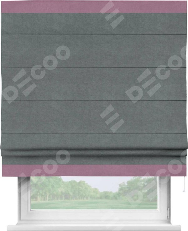 Римская штора «Кортин» с кантом Горизонт, для проема, ткань вельвет серый