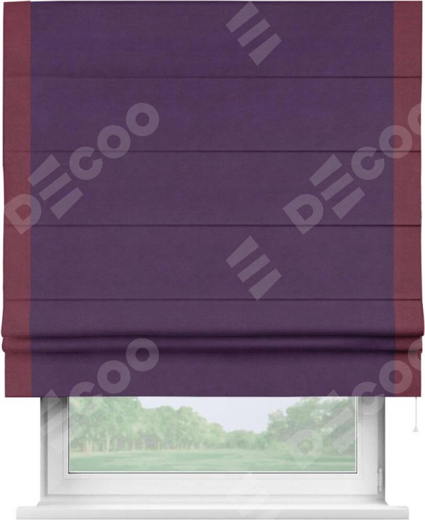 Римская штора «Кортин» с кантом Стрим Дуо, для проема, ткань вельвет темно-фиолетовый