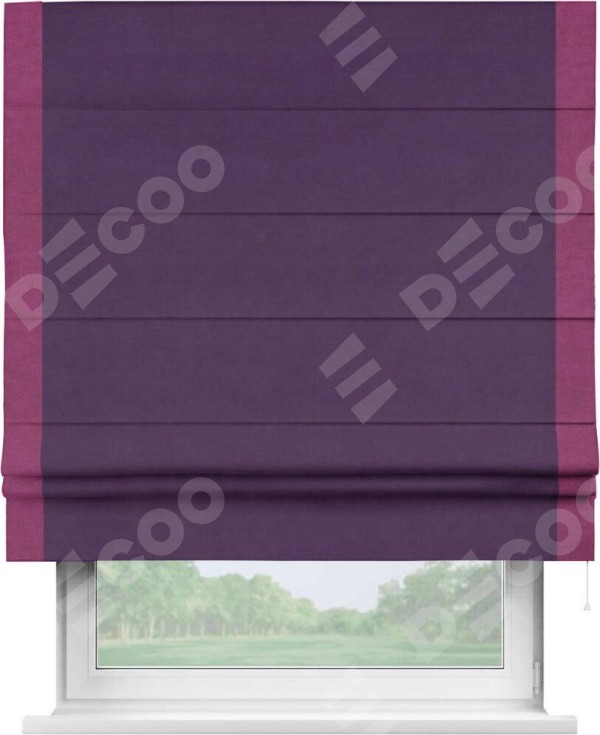 Римская штора «Кортин» с кантом Стрим Дуо, для проема, ткань вельвет темно-фиолетовый