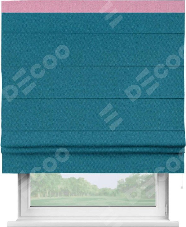 Римская штора «Кортин» с кантом Кинг, для проема, ткань лён димаут, светло-синий