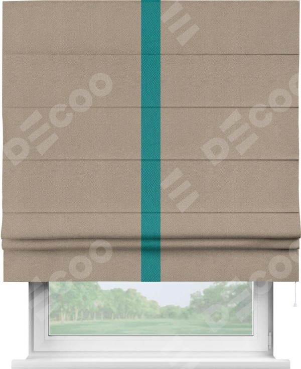 Римская штора «Кортин» с кантом Хайвэй, для проема, ткань лён димаут, светло-бежевый