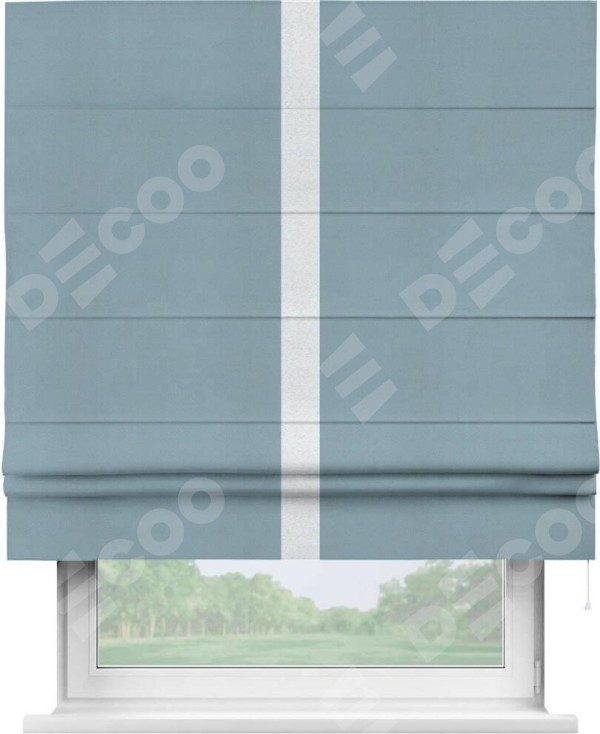 Римская штора «Кортин» с кантом Хайвэй, для проема, ткань блэкаут однотонный серо-голубой