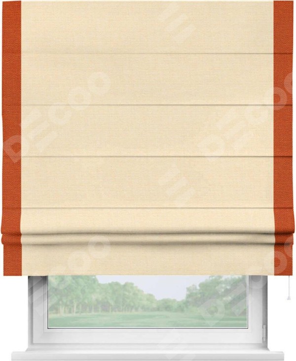 Римская штора «Кортин» с отделкой кантом Стрим Дуо, для проема, лён бежевый