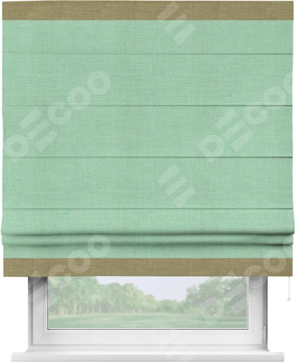 Римская штора «Кортин» с кантом Горизонт, для проема, ткань лён светло-бирюзовый