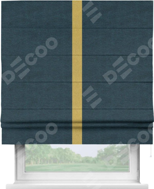 Римская штора «Кортин» с кантом Хайвэй, для проема, ткань твид блэкаут, глубокий синий