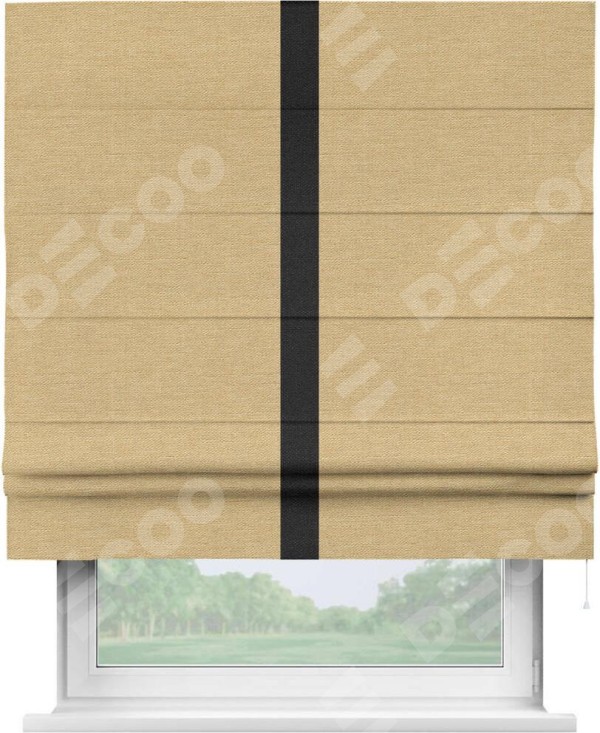 Римская штора «Кортин» с кантом Хайвэй, для проема, ткань лён темно-бежевый