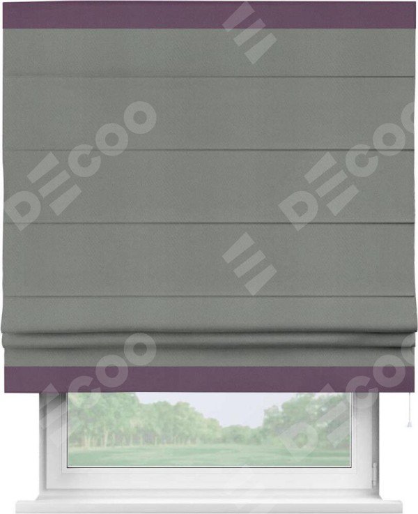 Римская штора «Кортин» с кантом Горизонт, для проема, ткань блэкаут однотонный тёмно-серый