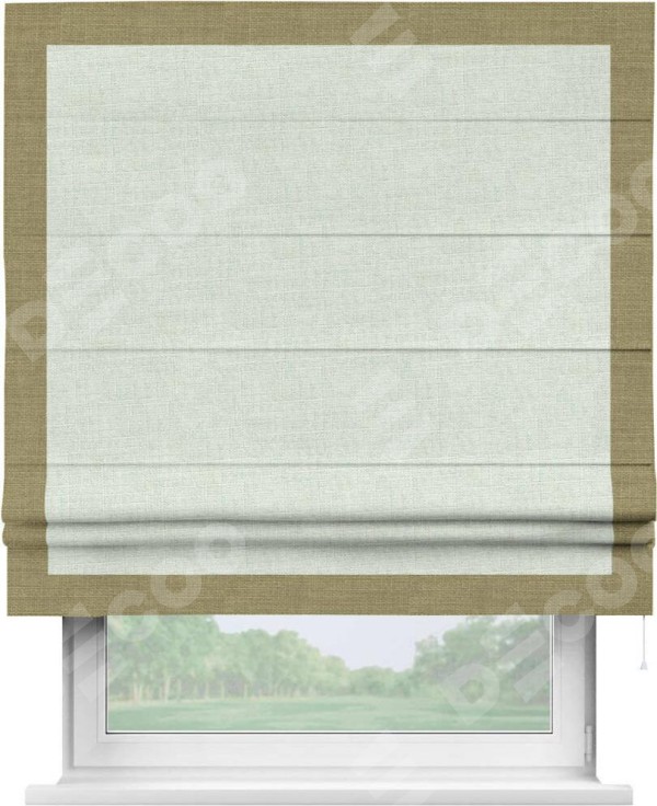 Римская штора «Кортин» для проёма, лён топлёное молоко, с кантом Чесс