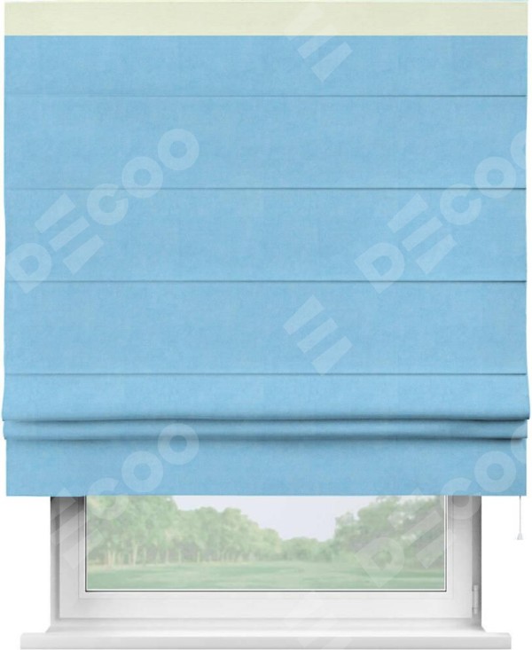 Римская штора «Кортин» с кантом Кинг, для проема, ткань вельвет голубой