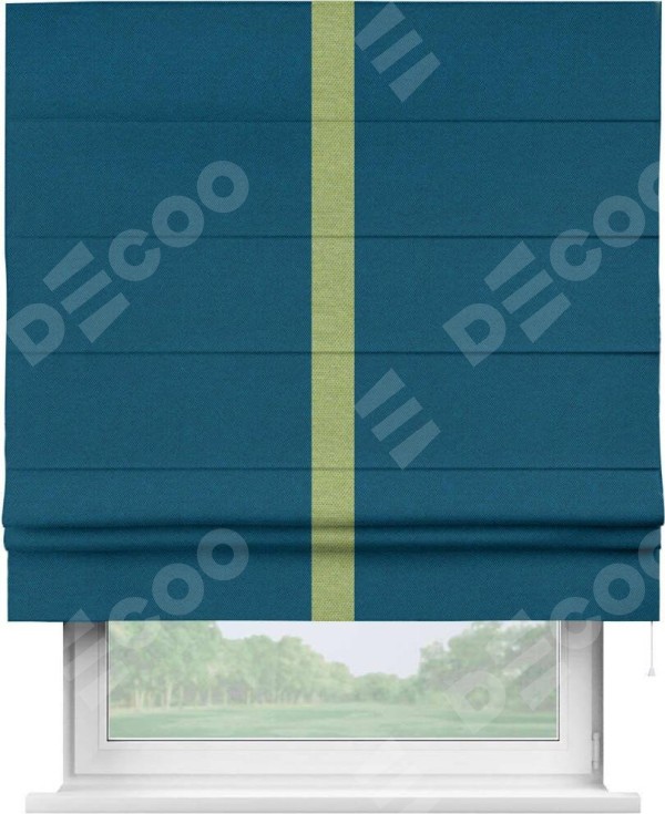 Римская штора «Кортин» с кантом Хайвэй, для проема, ткань лён димаут, синий