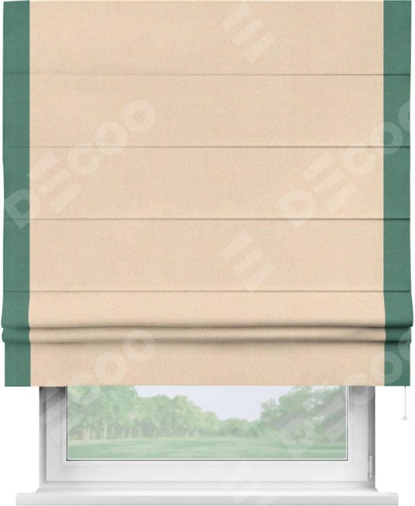 Римская штора «Кортин» с кантом Стрим Дуо, для проема, ткань блэкаут с блеском бежевый