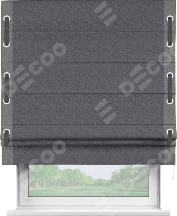 Римская штора «Кортин» с кантом Стрим Дуо (люверсы с пояском), для проема, ткань софт однотонный графит