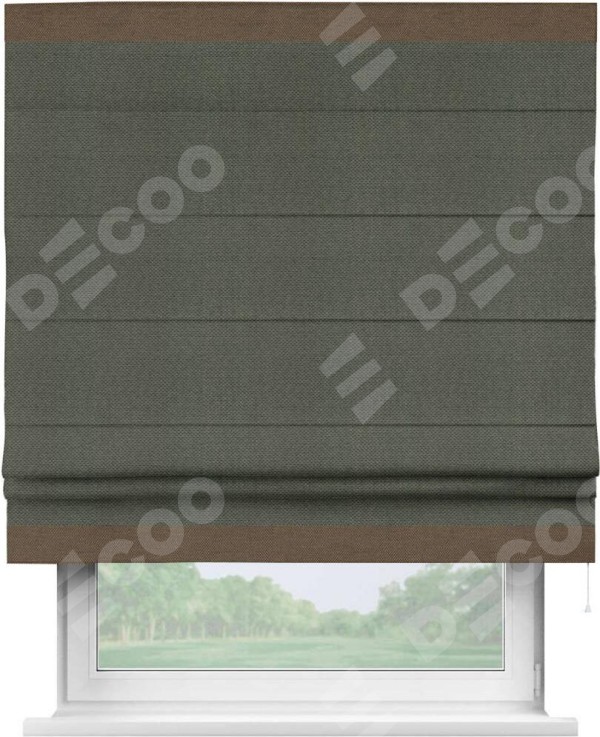 Римская штора «Кортин» с кантом Горизонт, для проема, ткань лён димаут, графит