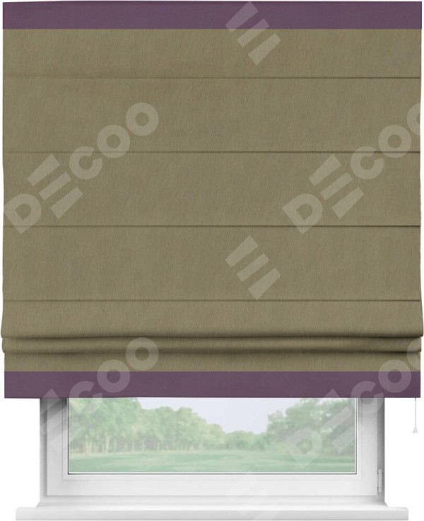 Римская штора «Кортин» с кантом Горизонт, для проема, ткань блэкаут однотонный бежево-золотой