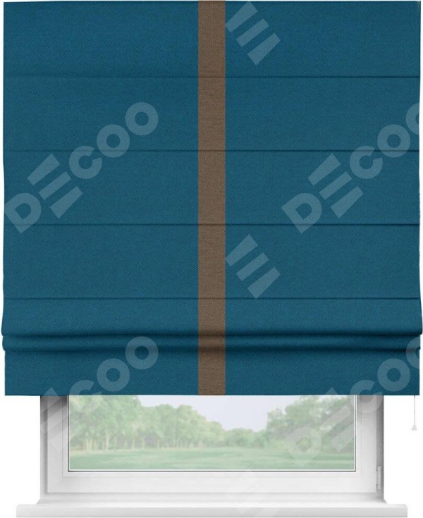 Римская штора «Кортин» с кантом Хайвэй, для проема, ткань лён димаут, синий