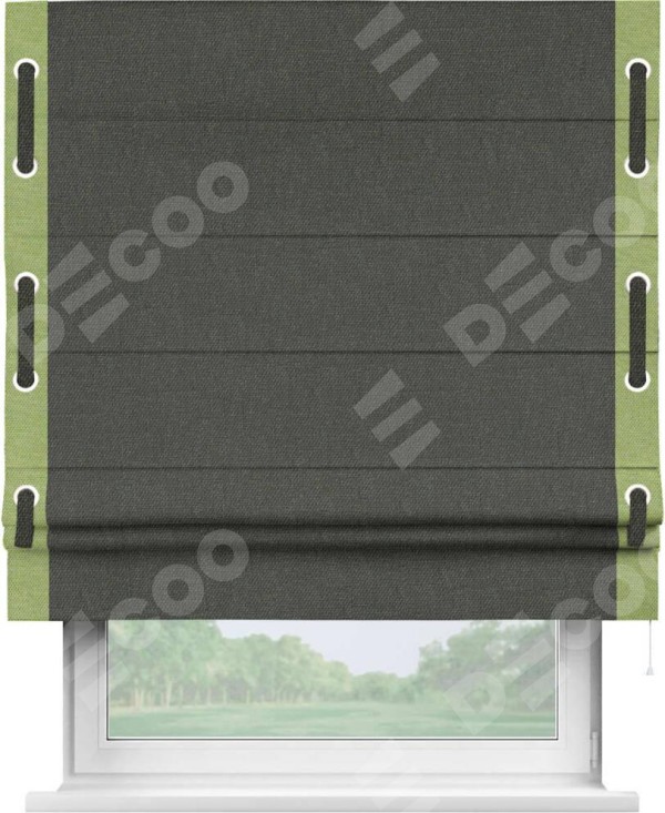 Римская штора «Кортин» с кантом Стрим Дуо (люверсы с пояском), для проема, ткань лён димаут, графитово-серый