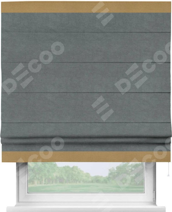 Римская штора «Кортин» с кантом Горизонт, для проема, ткань вельвет серый
