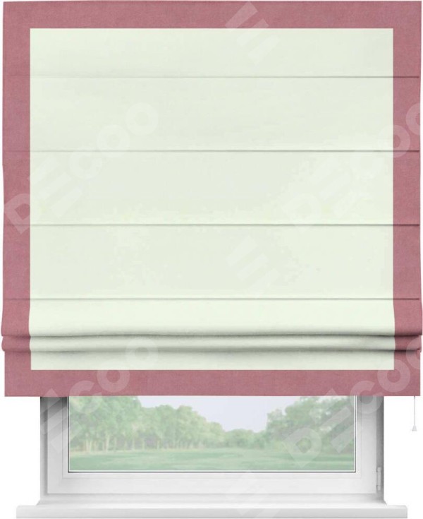 Римская штора «Кортин» с кантом Чесс, для проема, ткань вельвет кремовый