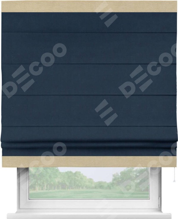 Римская штора «Кортин» с кантом Горизонт, для проема, ткань вельвет темно-синий