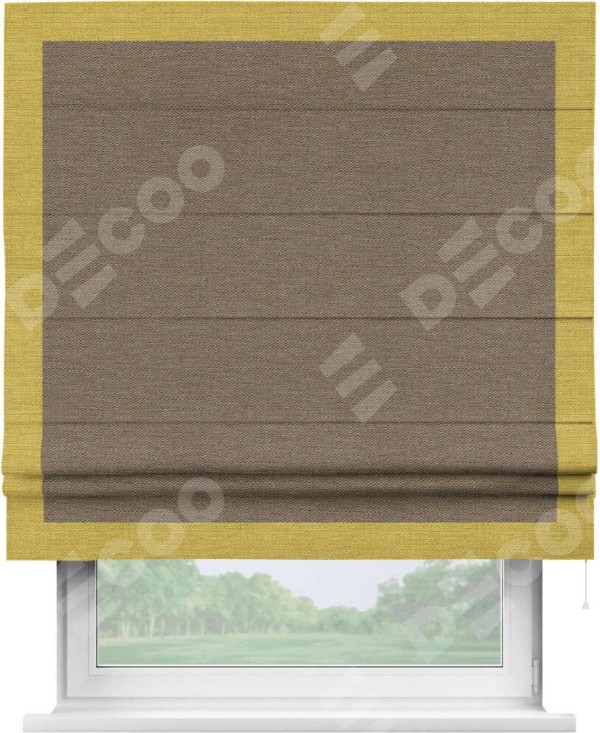 Римская штора «Кортин» с кантом Чесс, для проема, ткань лён светло-коричневый