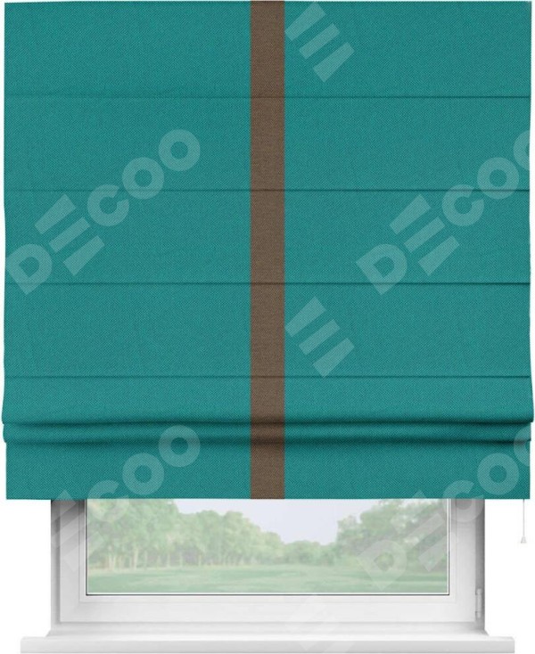 Римская штора «Кортин» с кантом Хайвэй, для проема, ткань лён димаут, тёмно-бирюзовый