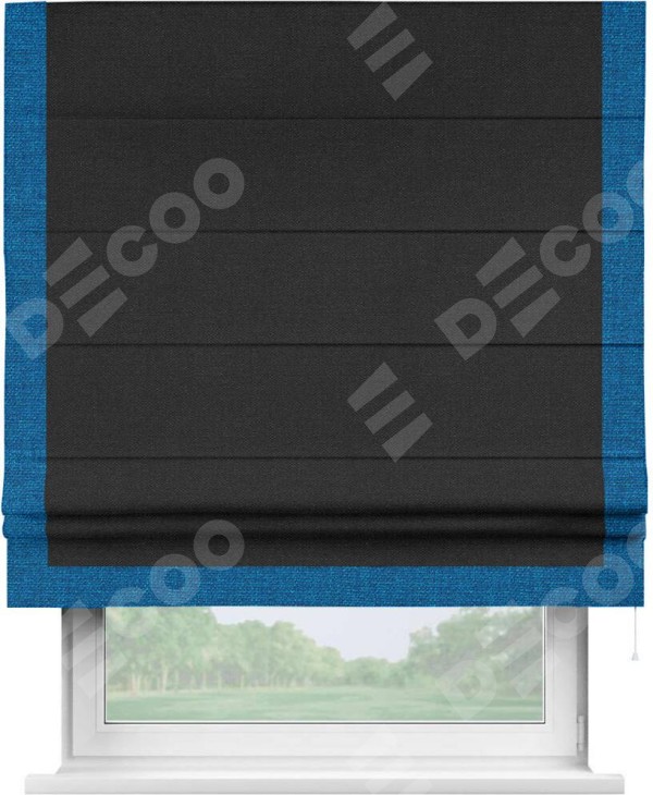 Римская штора «Кортин» с кантом Виктория, для проема, ткань лён черный