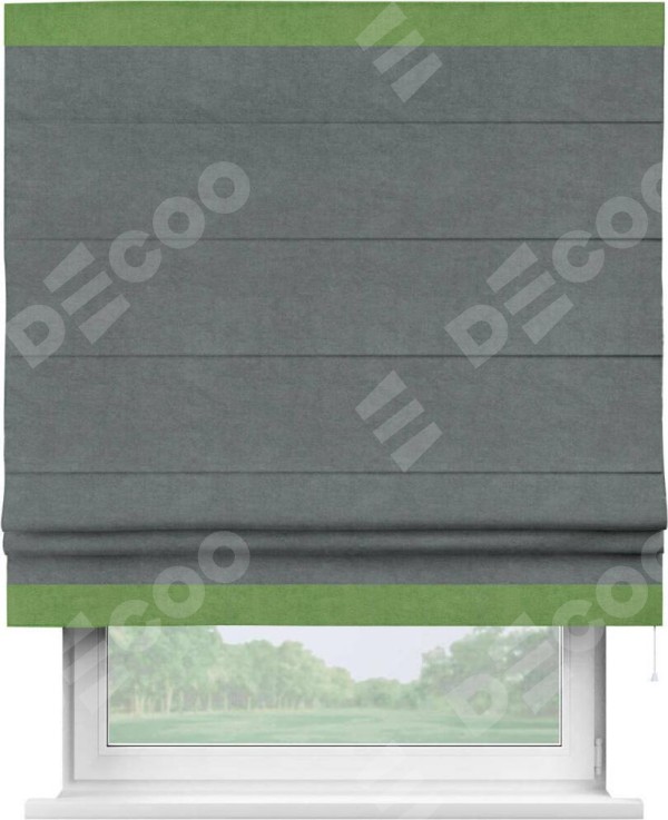 Римская штора «Кортин» с кантом Горизонт, для проема, ткань вельвет серый