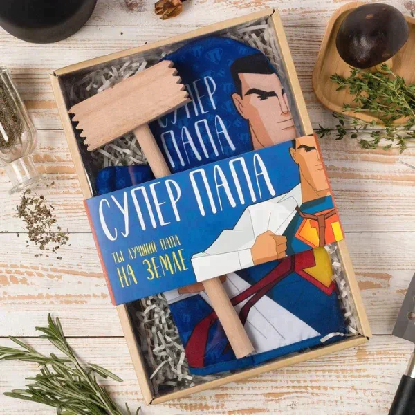 Кухонный набор «Супер папа»,варежка-прихватка 20х28см, молоток деревянный