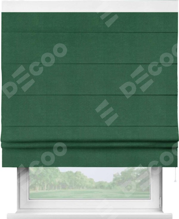 Римская штора «Кортин» с кантом Кинг, для проема, ткань вельвет зеленый