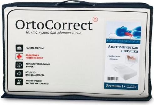 Ортопедическая подушка OrtoCorrect Premium 1 Plus, одна выемка под плечо, 54х34 см, валики 14/10 см