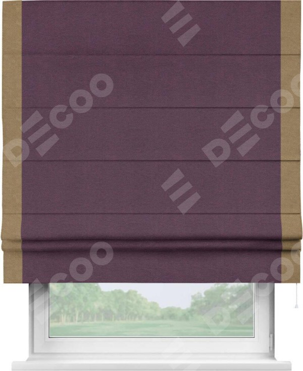 Римская штора «Кортин» с кантом Стрим Дуо, для проема, ткань лён димаут, фиолетовый