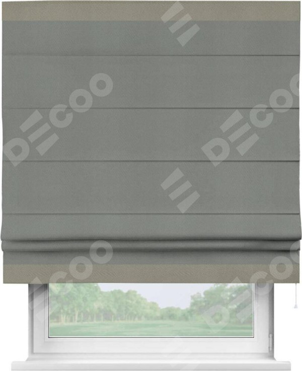 Римская штора «Кортин» с кантом Горизонт, для проема, ткань блэкаут однотонный тёмно-серый